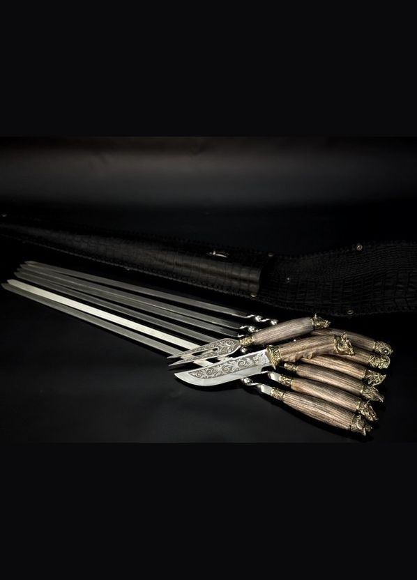 Набор шампуров Люкс Звери с ножом и вилкой в закрытом колчане 8 предметов 47330160 NB Art (346152138)