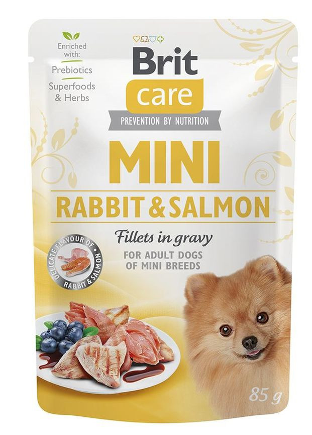 Вологий корм для собак Mini pouch філе в соусі лосось і кролик 85 г (8595602534432) Brit Care (279571888)