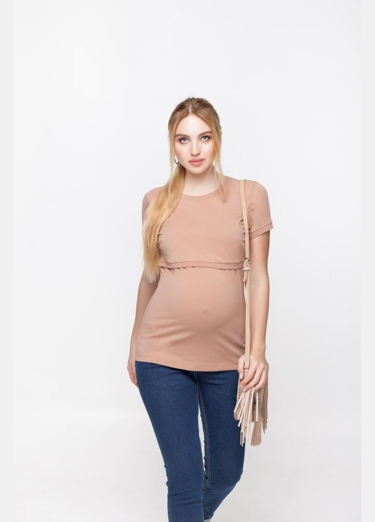Бежевая стильная бежевая футболка для беременных и кормящих мам Юла мама