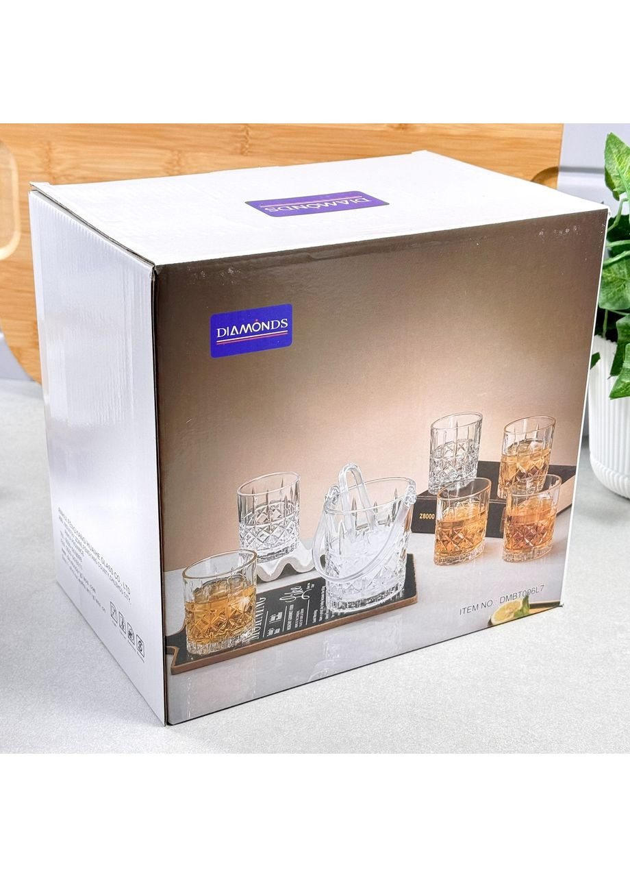 Набор стаканов для виски стеклянные 310 мл 6 шт + ведро для льда Everest No Brand (373005925)