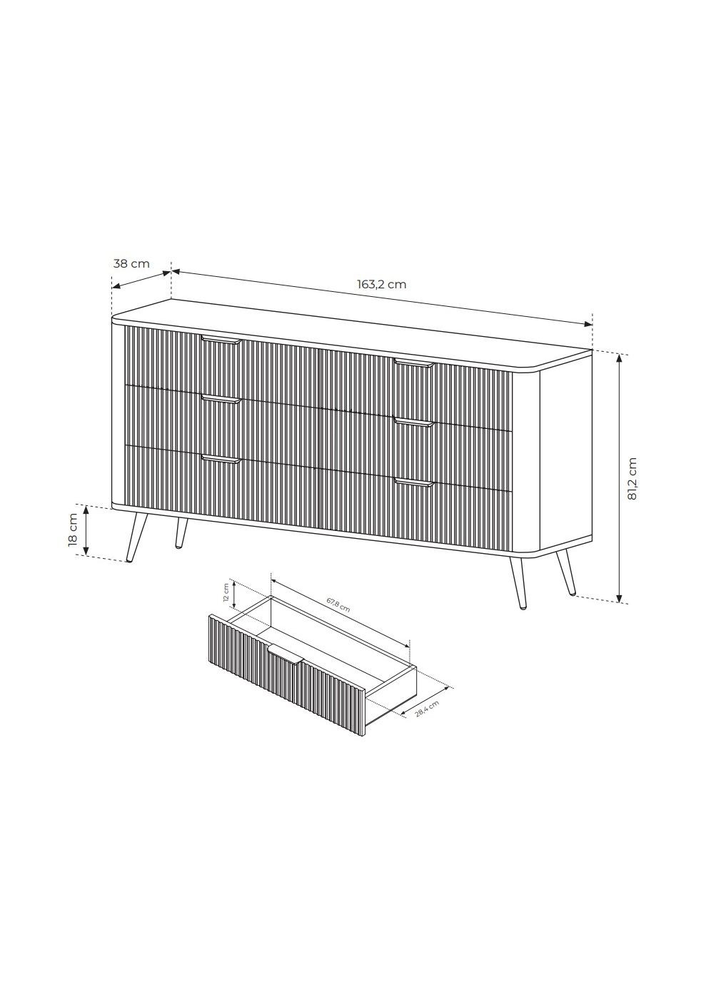 Комод Ланте/Lante с 6 ящиками и черными ножками 6S/163 (PFH-091113) Perfect Home (367179063)