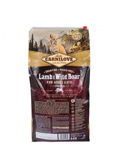 Сухий корм Cat Sterilised для стерилізованих котів, ягня та кабан, 6 кг (*) Carnilove (323219679)