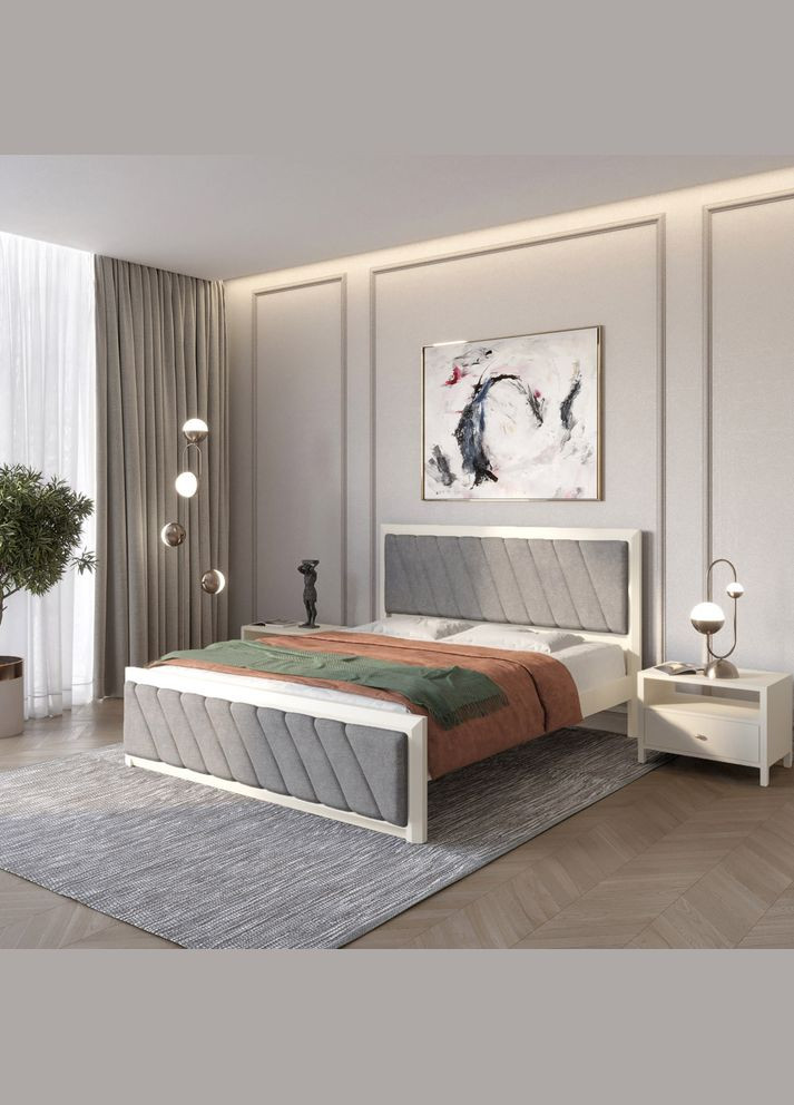 Односпальне дерев'яне ліжко Барселона Б6 (S0505Y30R)/Аляска 93 (Сірий) 90х200 см (MBG-14451) Mebigrand (366086158)