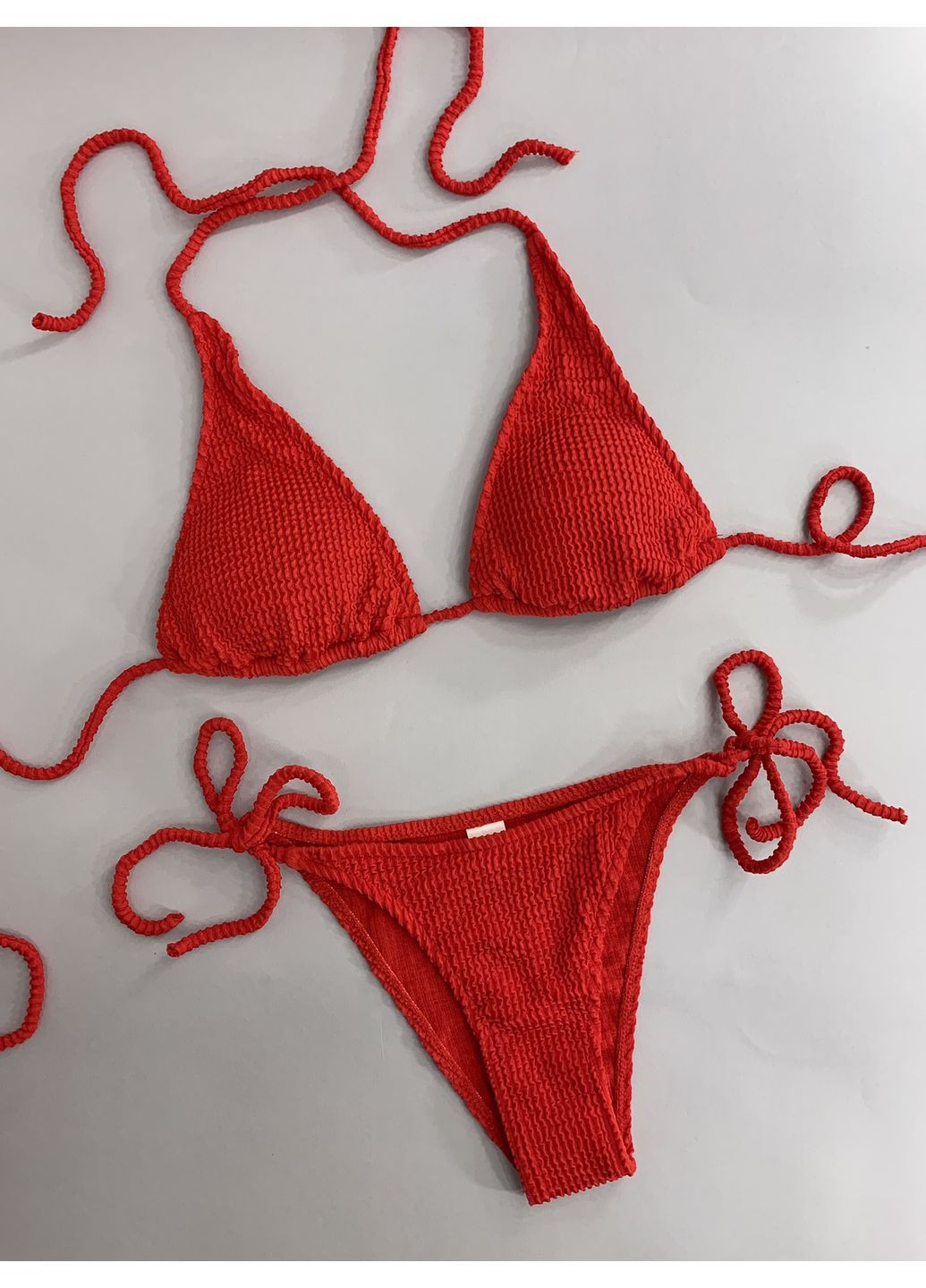 Красный летний женский раздельный купальник жатка на завязках maldives салатовый No Brand