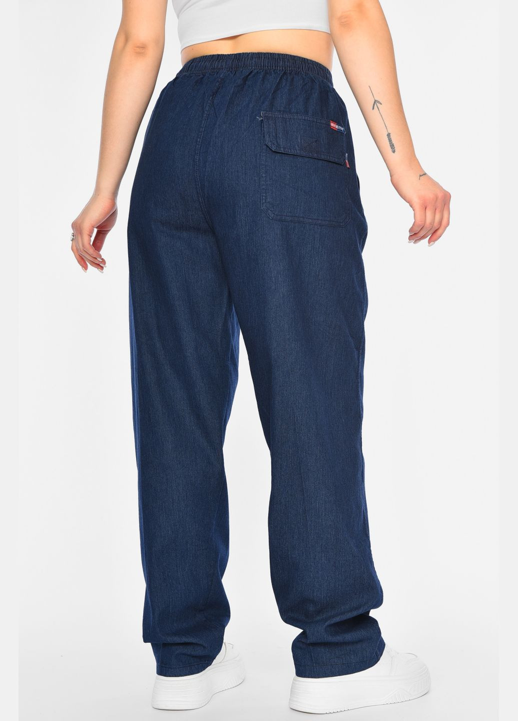 Штани жіночі однотонні напівбатальні темно-синього кольору Let's Shop (309151508)