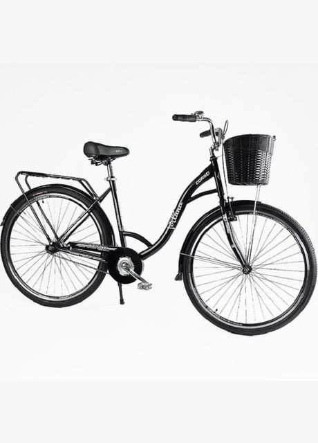Велосипед городской 28" Fortuna, односкоростной, стальная рама 20", корзина, багажник. Black (162957) Corso (340908604)