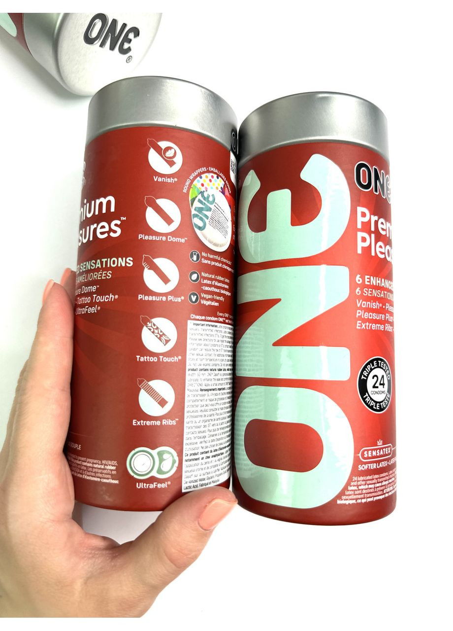 Презервативы Premium Pleasures 24 штук 6 разных видов (Vanish, Dome, Plus, Tatoo, Ribs, UltraFeel) One (303878582)