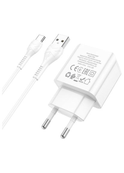 Зарядний пристрій (6931474766878) Hoco C98A Proton USB QC3.0 + cable USB to USB-C White (370018866)