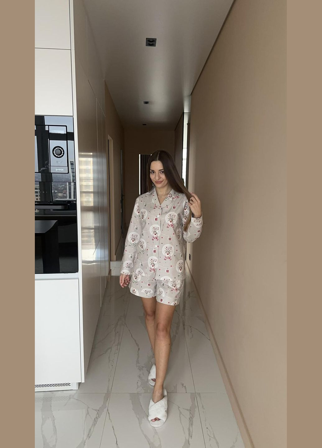 Сіра всесезон жіноча піжама з попліну магія різдва сорочка + шорти + брюки Cosy