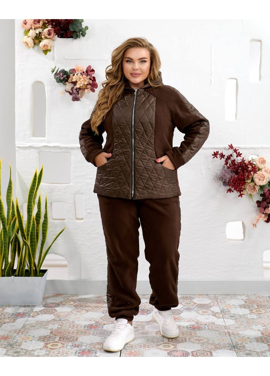 Женский теплый костюм штаны джоггеры+куртка коричневого цвета 35096 No Brand (362659482)