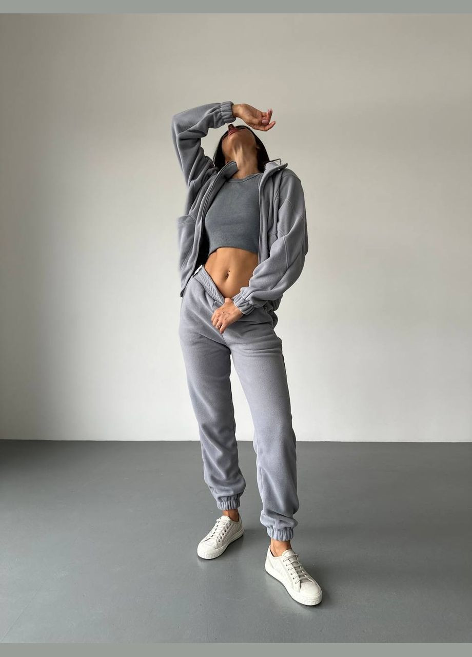 Жіночий костюм флісовий спортивний сірий No Brand (307059570)