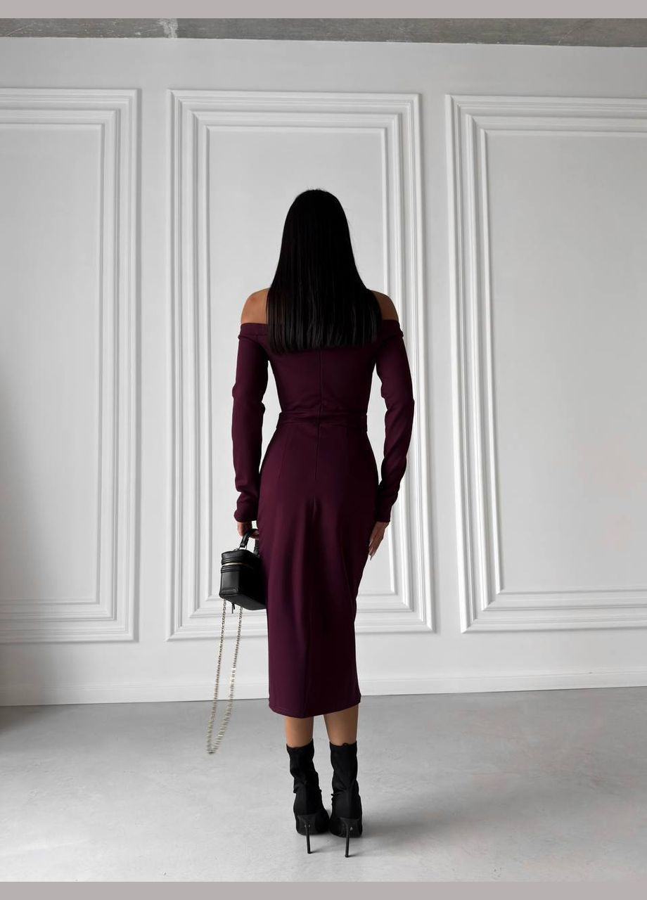 Бордовое деловое, кэжуал платье футляр футляр No Brand однотонное