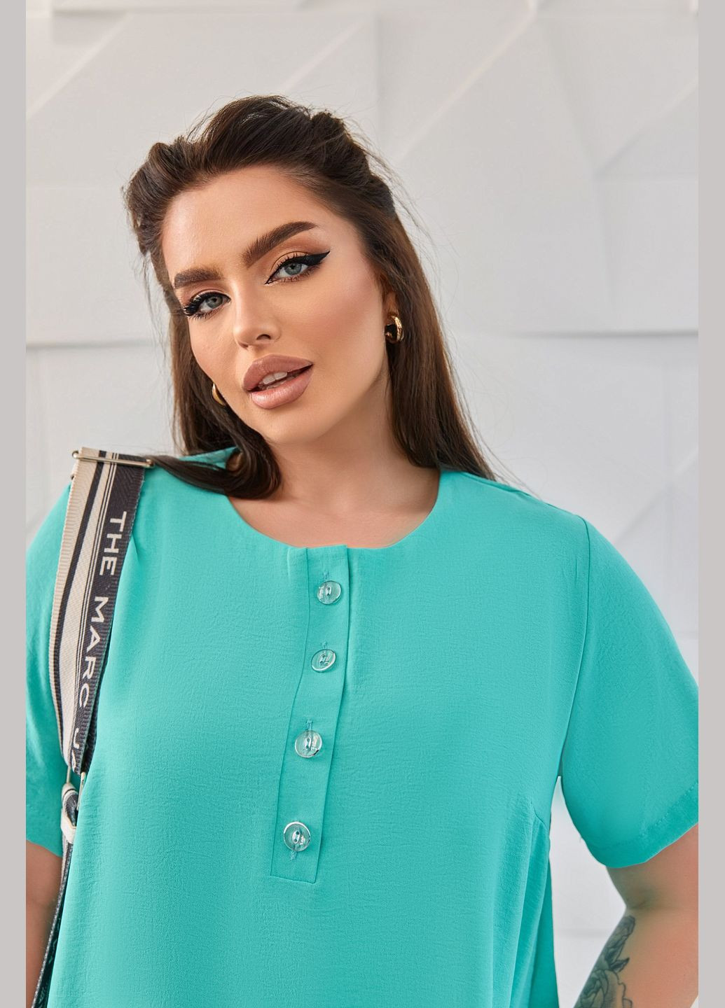 Бирюзовое повседневный платье свободного кроя платье-футболка No Brand однотонное