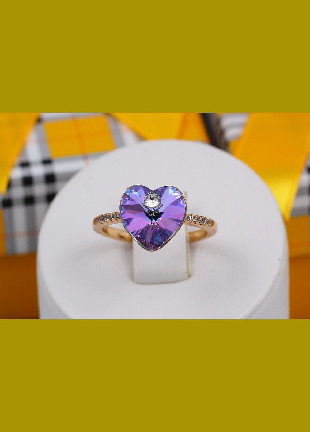 Кольцо сердечко Сваровски фиолетовое хамелеон р 17 золотистое Xuping Jewelry (316606408)