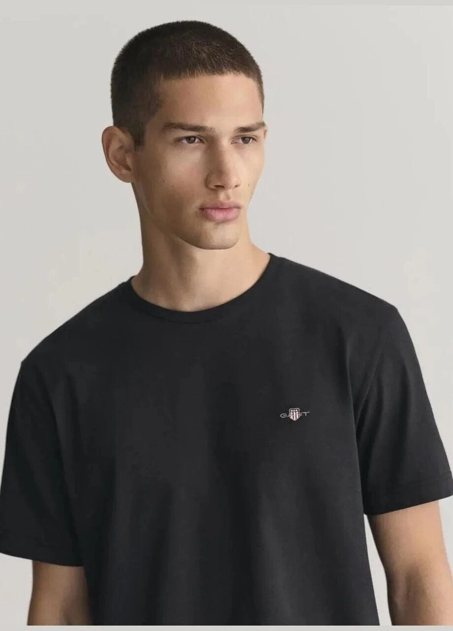 Черная футболка мужская с коротким рукавом Gant REG SHIELD SS T-SHIRT