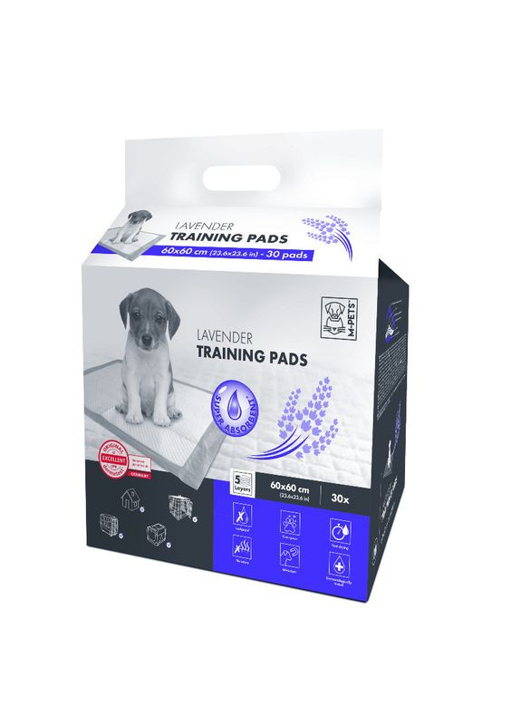 Одноразовые пеленки с ароматом лаванды для приучения щенков к туалету Lavender Puppy Training Pads - 60х60 см / 30 шт. M-Pets (336183638)