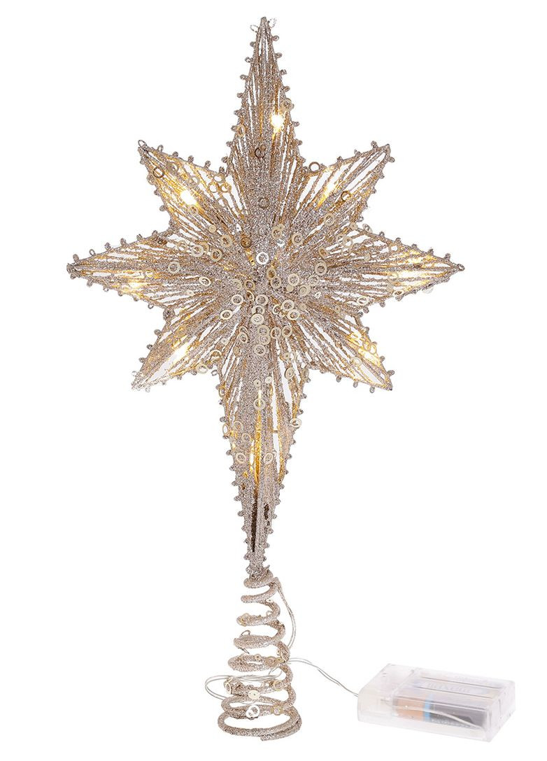 Верхушка на елку с подсветкой Звезда (10 LED лампочек от батареек 2AA), 40см, цвет - шампань No Brand (307835224)