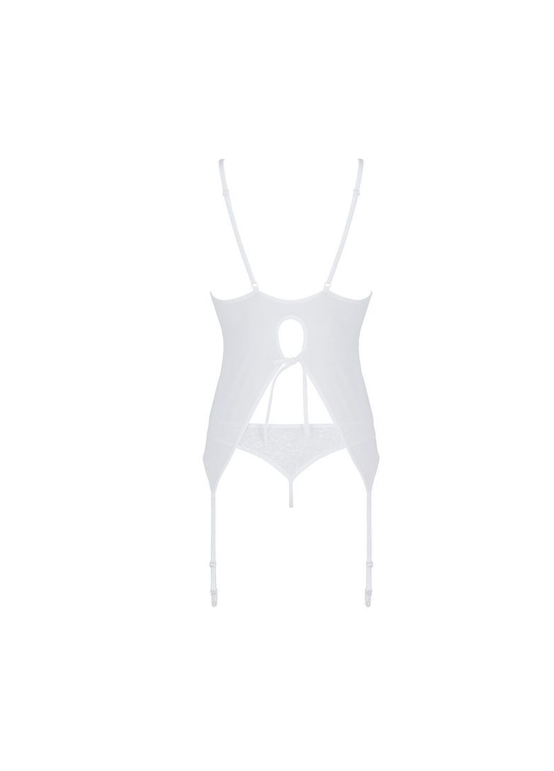 Корсет с пажами, трусики с ажурным декором и открытым шагом URSULA CORSET S/M, white Passion (369951026)