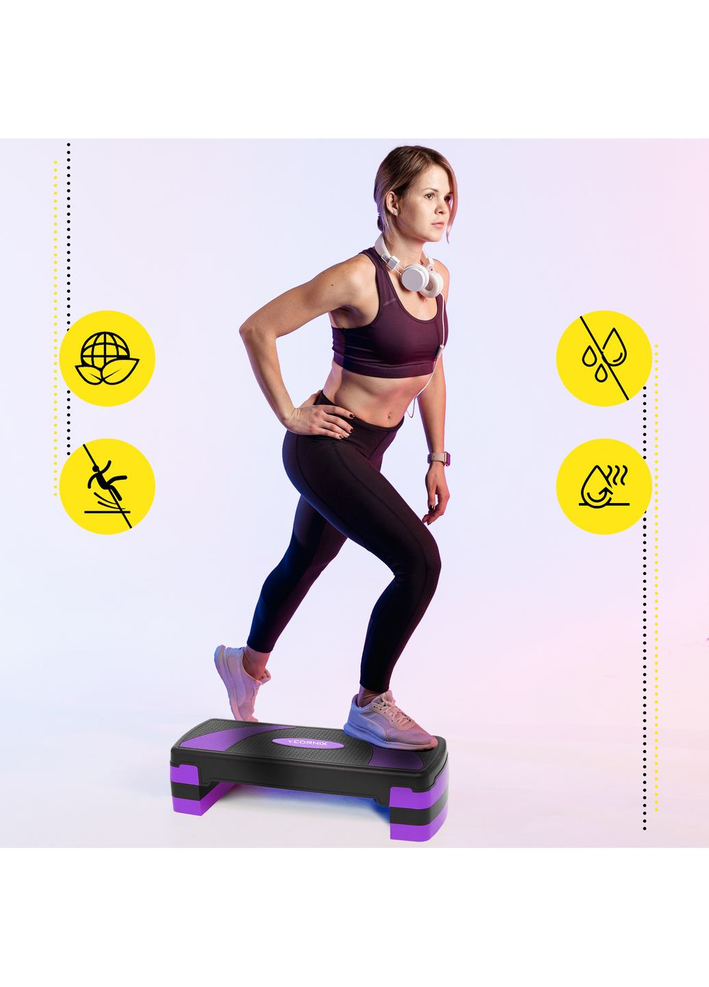 Степ-платформа 3-ступінчаста 78 х 29 х 10-20 см XR-0183 Black/Purple Cornix (357133014)