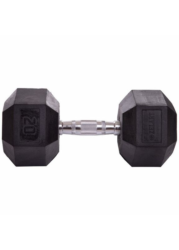 Гантель цільна шестигранна гексагональна гексагональна обгумована 1штука TA-5159-20 (1x20кг) (сталь хромована, гума, вага Zelart (361435269)