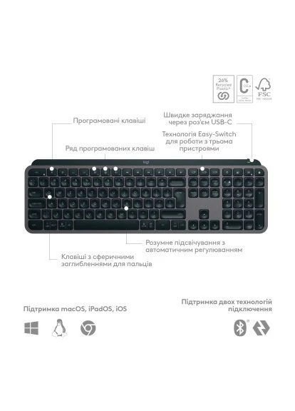 Клавиатура MX Keys S Wireless UA Graphite (920-011593) Logitech (400754902)