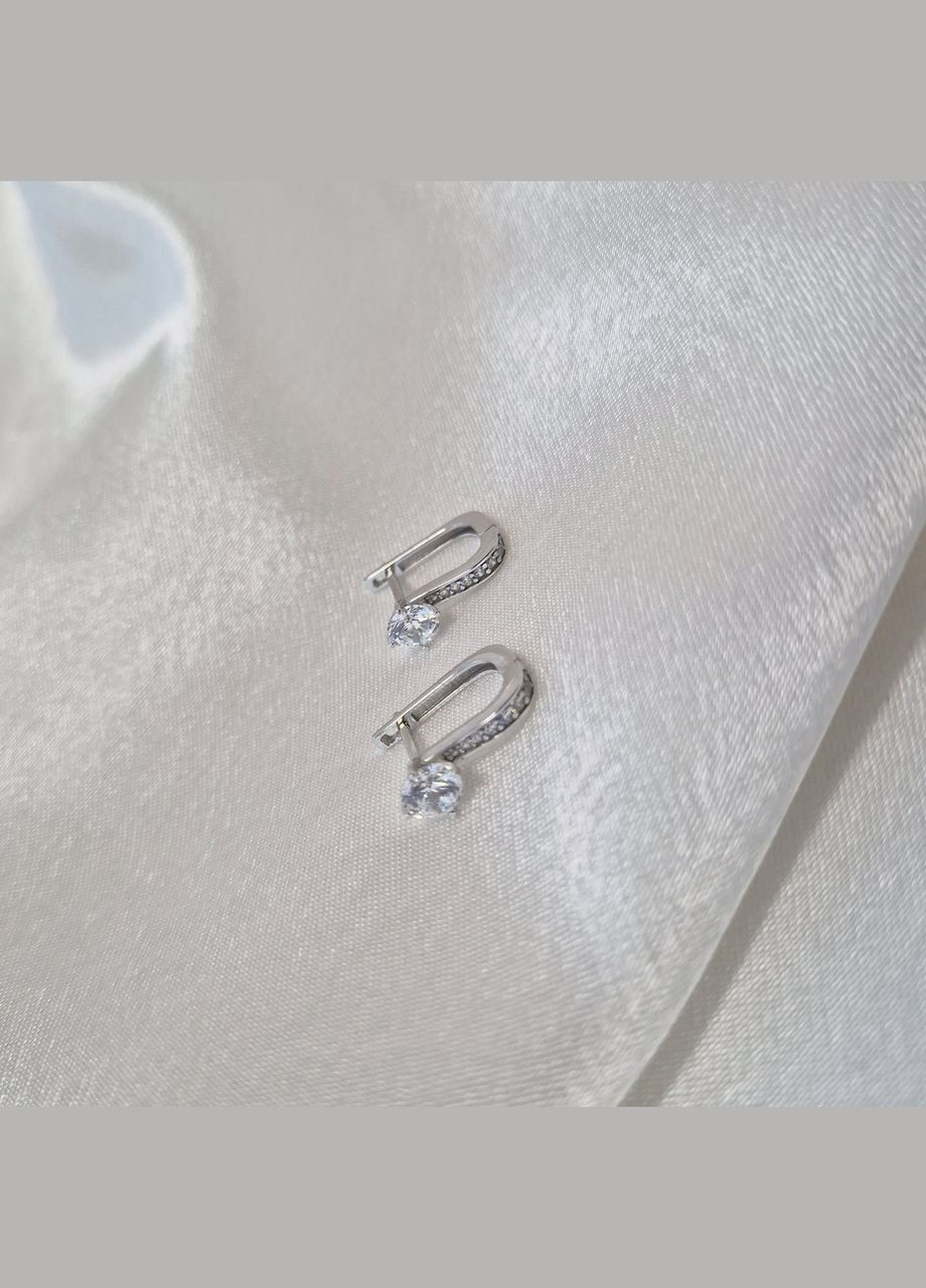 Серебряные серёжки серьги с Белыми камнями серебро 925 пробы Родированное 1239с 1.92г No Brand (331148479)