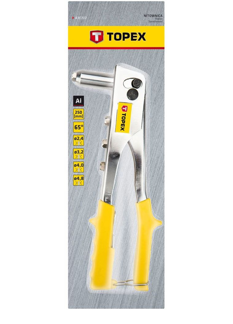 Пістолет заклепочний (2.4 - 4.8 мм) ручний для алюмінієвих заклепок сталевий корпус (25077) Topex (323637843)