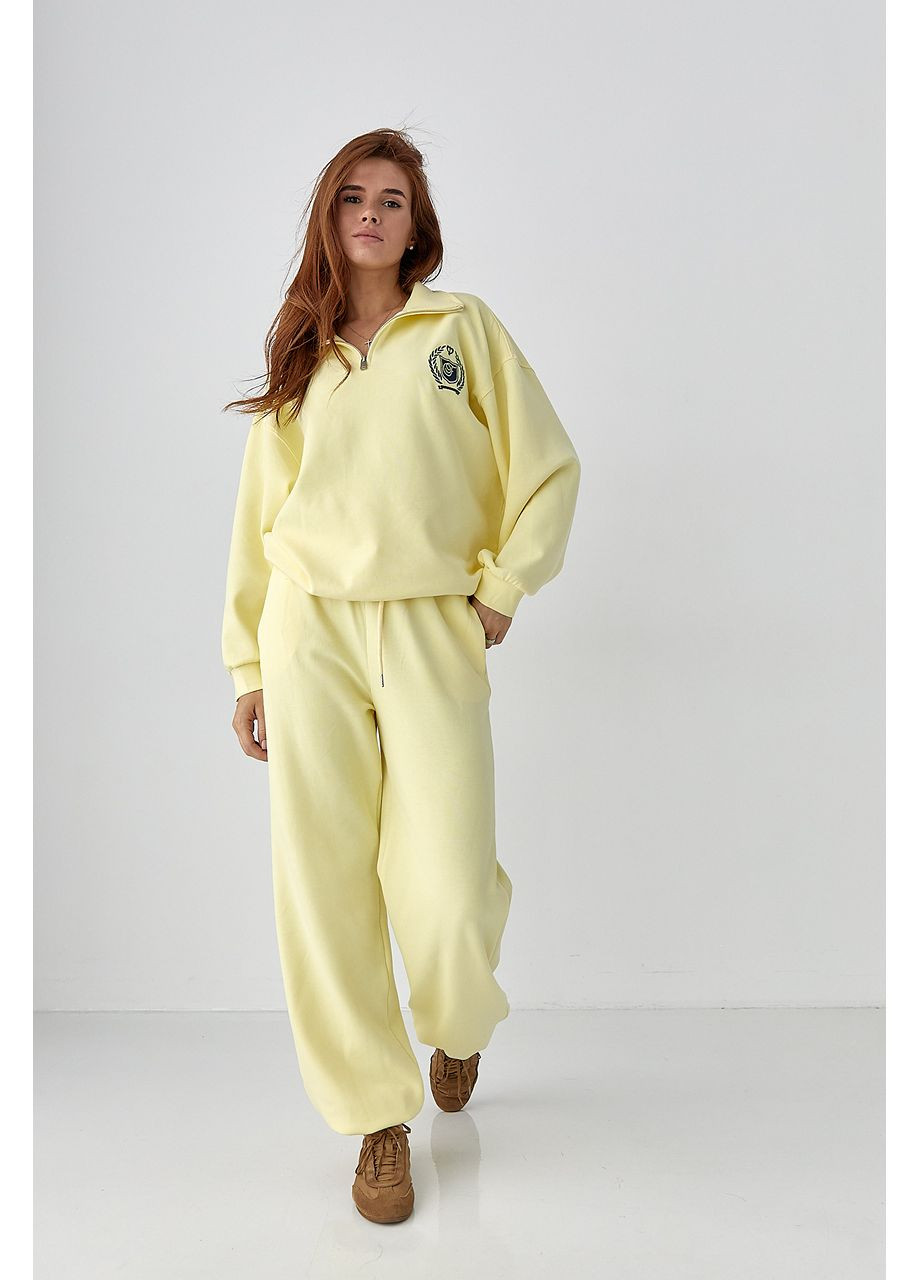 Вільний спортивний костюм зі світшотом на блискавці та прямими брюками - пудра колір Lurex (361056684)