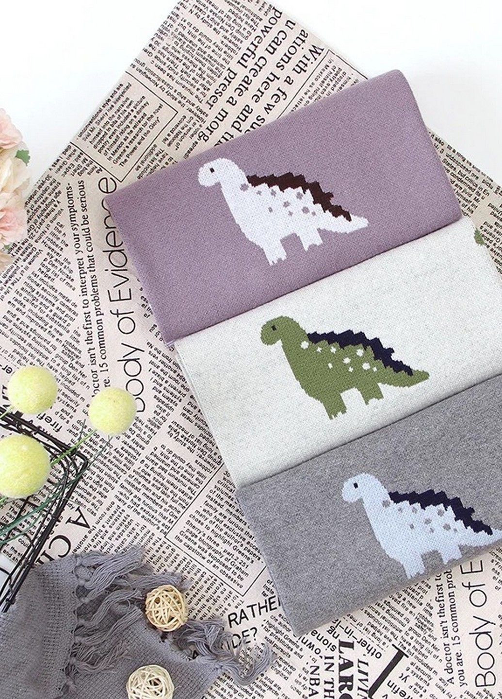 Плед Детский Хлопок 80х100 см Вязаный Серый Динозавры Lovely Svi Плед в'язаний (323159131)