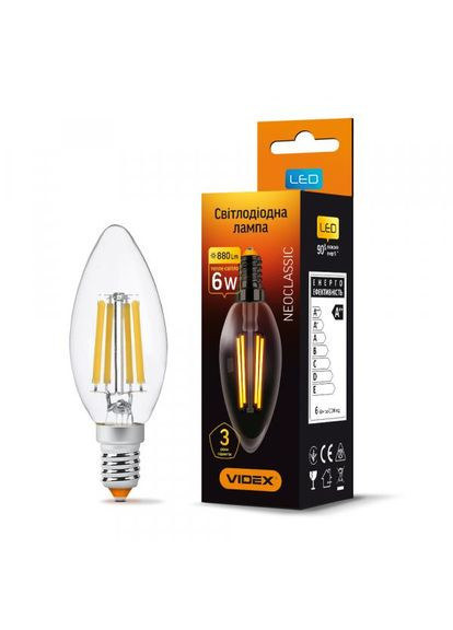 Лампа Filament C37F 6 Вт E14 3000 K Прозрачная (25793) Videx (284106918)