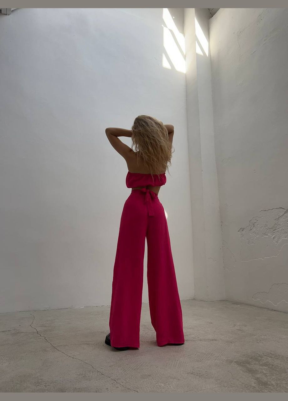 Жіночий костюм двійка спідниця-брюки та топ колір малиновий р.42/46 450149 New Trend (282927972)