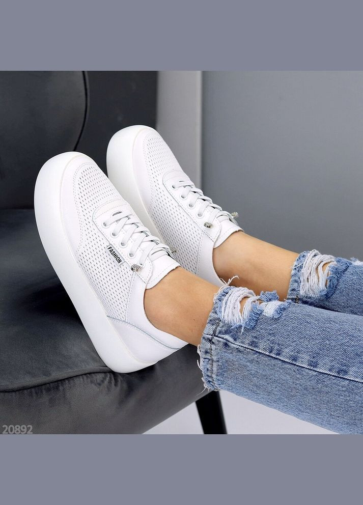 Белые кожаные кроссовки с перфорацией, кеды KDSL Florin белые лето (316278577)