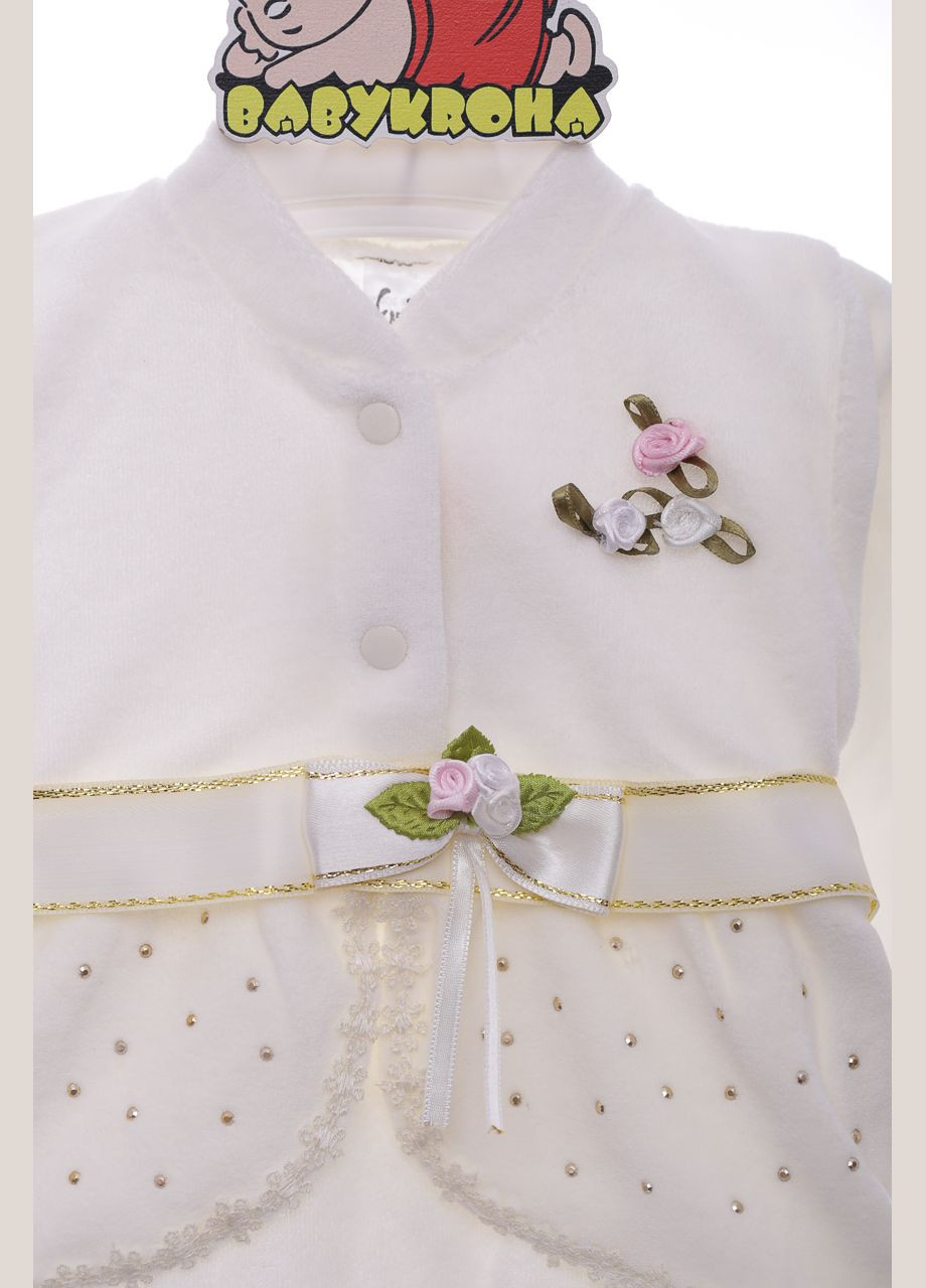 Комбинированный демисезонный костюм с длинным рукавом для девочки велюровый с розами молочный 68 см (37216) BABYKROHA