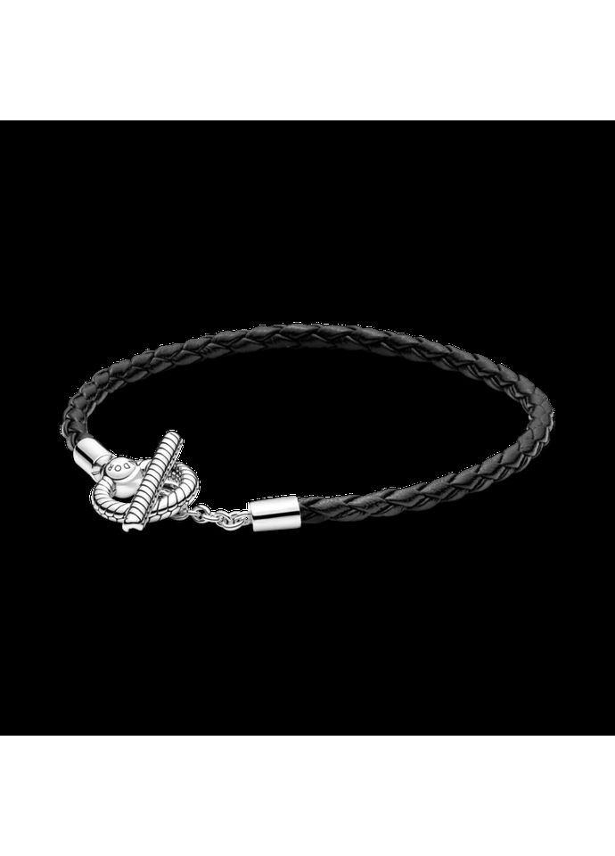 Шкіряний браслет Пандора з срібною Т-образною застібкою 18 591675C01 Kabluchka (355348143)