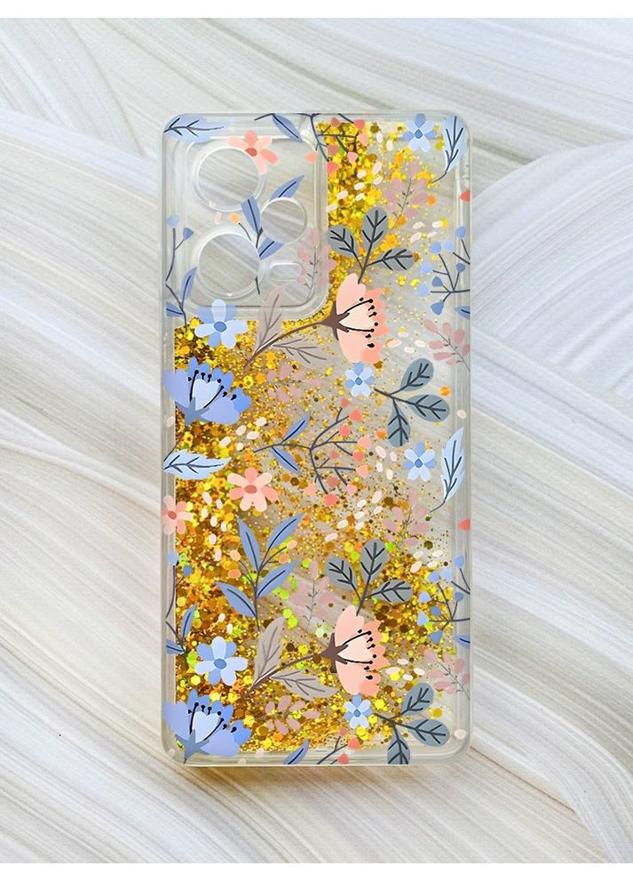Чохол з плаваючими блискітками на Xiaomi Redmi Note 12 Pro Plus Золотий:: Квітковий фон (принт 371) CASE CONTROL (360673465)