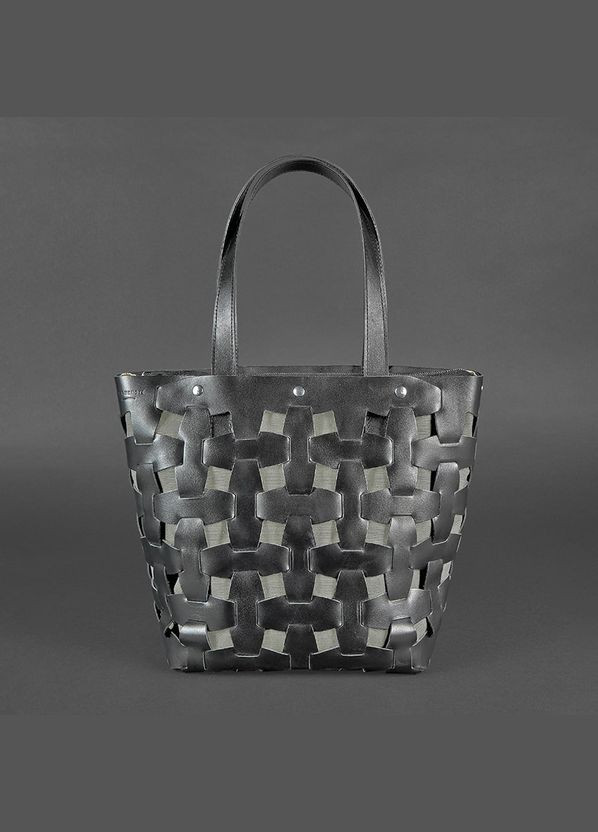 Кожаная женская плетеная сумка Пазл L черная Krast (A-026663) BlankNote шоппер (327874270)