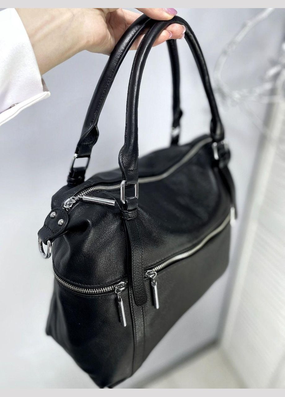 Шкіряна жіноча сумка містка чорна PTR No Brand (317763492)