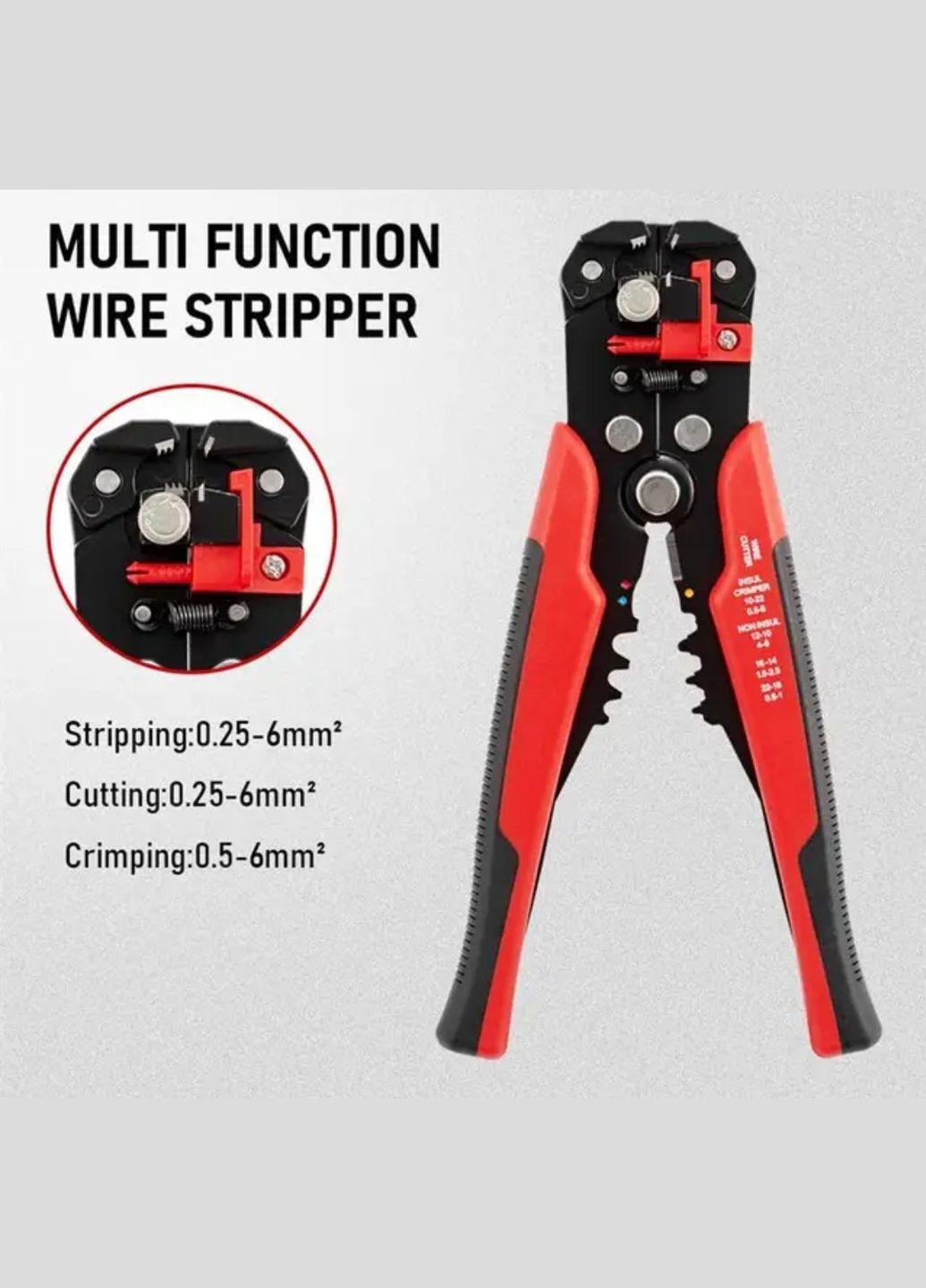 Инструмент для зачистки проводов и обжима кабеля 0,2-6 мм MT-103B Красный No Brand (302242481)