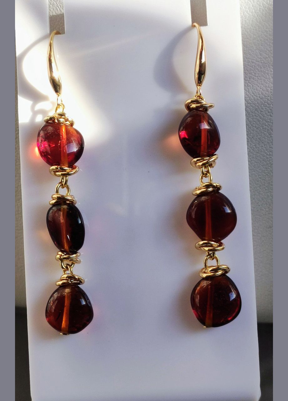 Сережки 2573 з натурального бурштину Медовий відтінок MINOV (311310534)