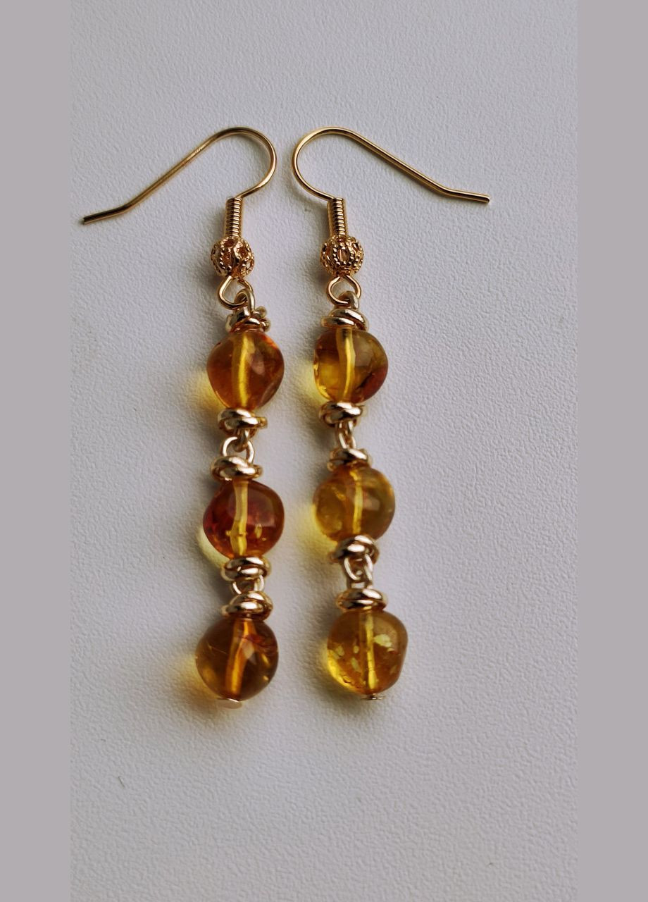 Сережки 2486 з натурального бурштину Медовий відтінок MINOV (311310490)