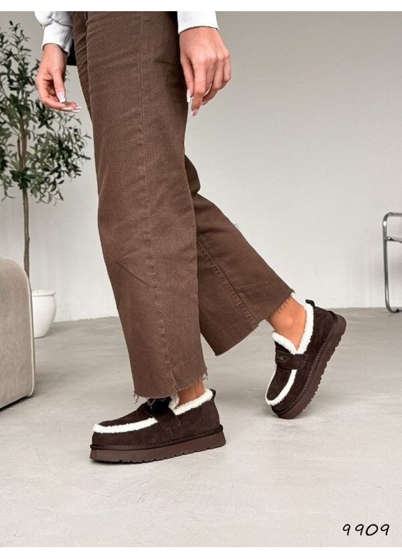 Угги лоферы женские натуры. замша, зимние лоферы шоколад, лоферы коричневые зимние код 9909 ITTS (368527967)