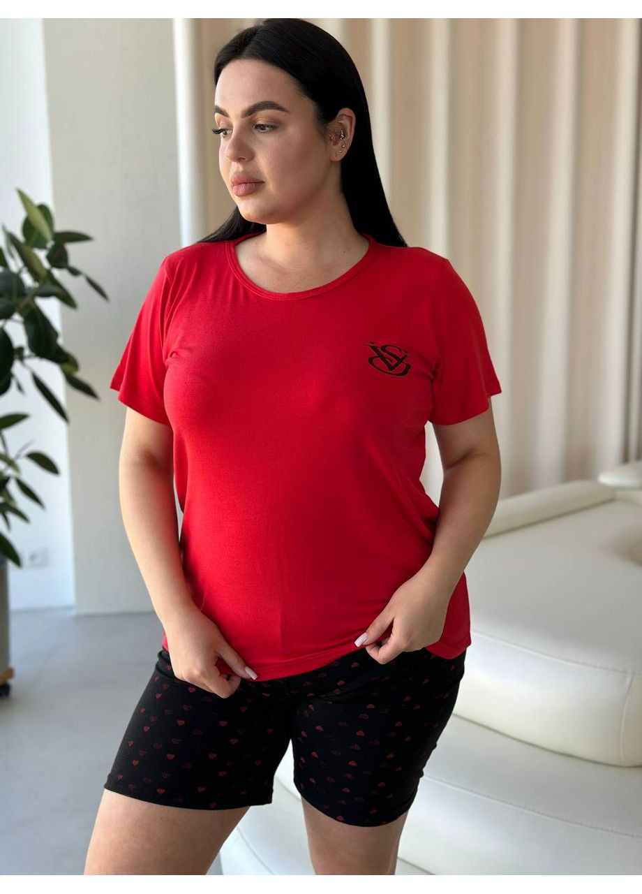Красный демисезонный домашний костюм: футболка шорты батал No Brand