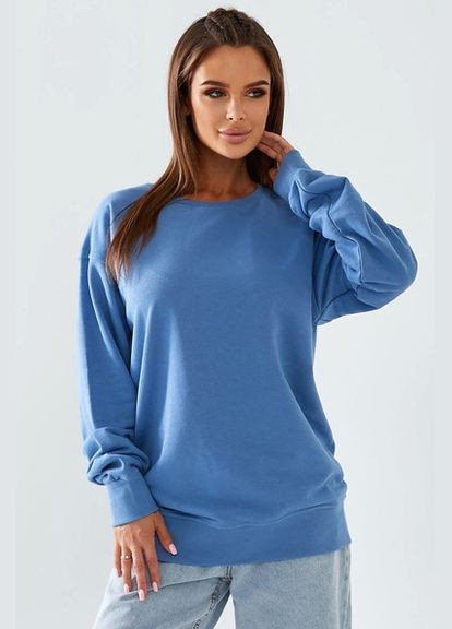 Світшот жіночий з ткани трикотаж петля синього кольору Let's Shop - Вільний крій однотонний синій спортивний бавовна - (278274867)