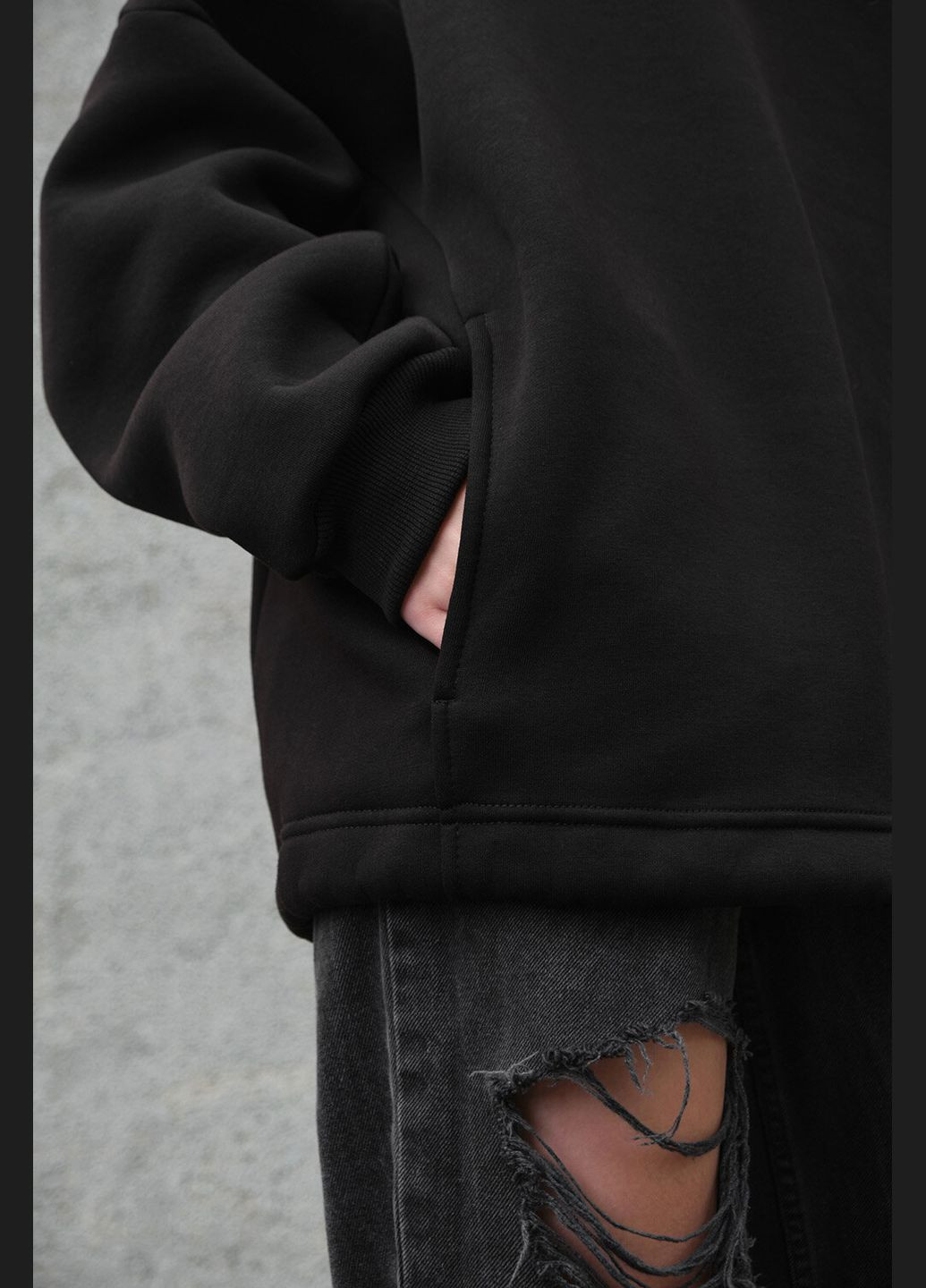 Женское оверсайз худи на флисе черного цвета Without (305574747)