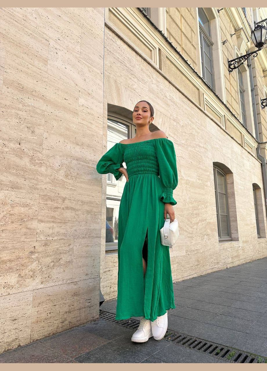 Смарагдова повсякденний сукня з розрізом довжини максі MonCher