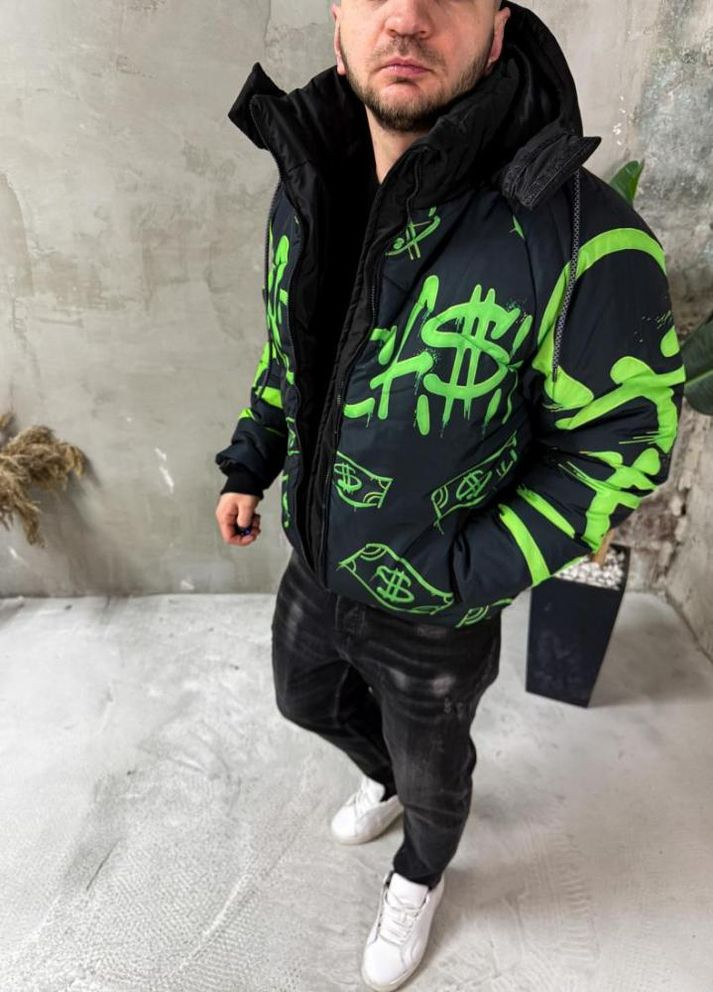 Черная зимняя зимняя куртка с съемным капюшоном No Brand