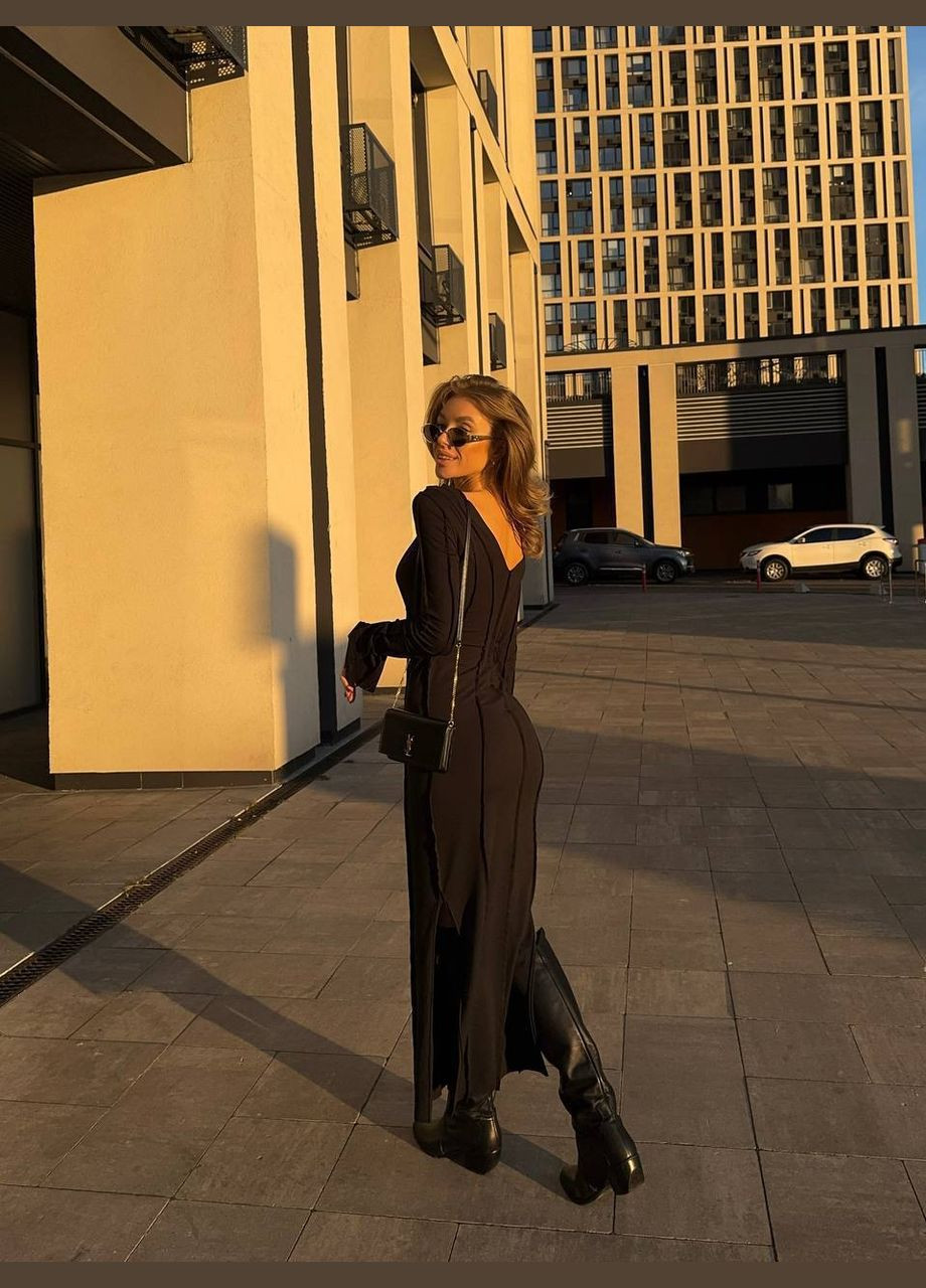 Черное деловое, кэжуал платье No Brand однотонное