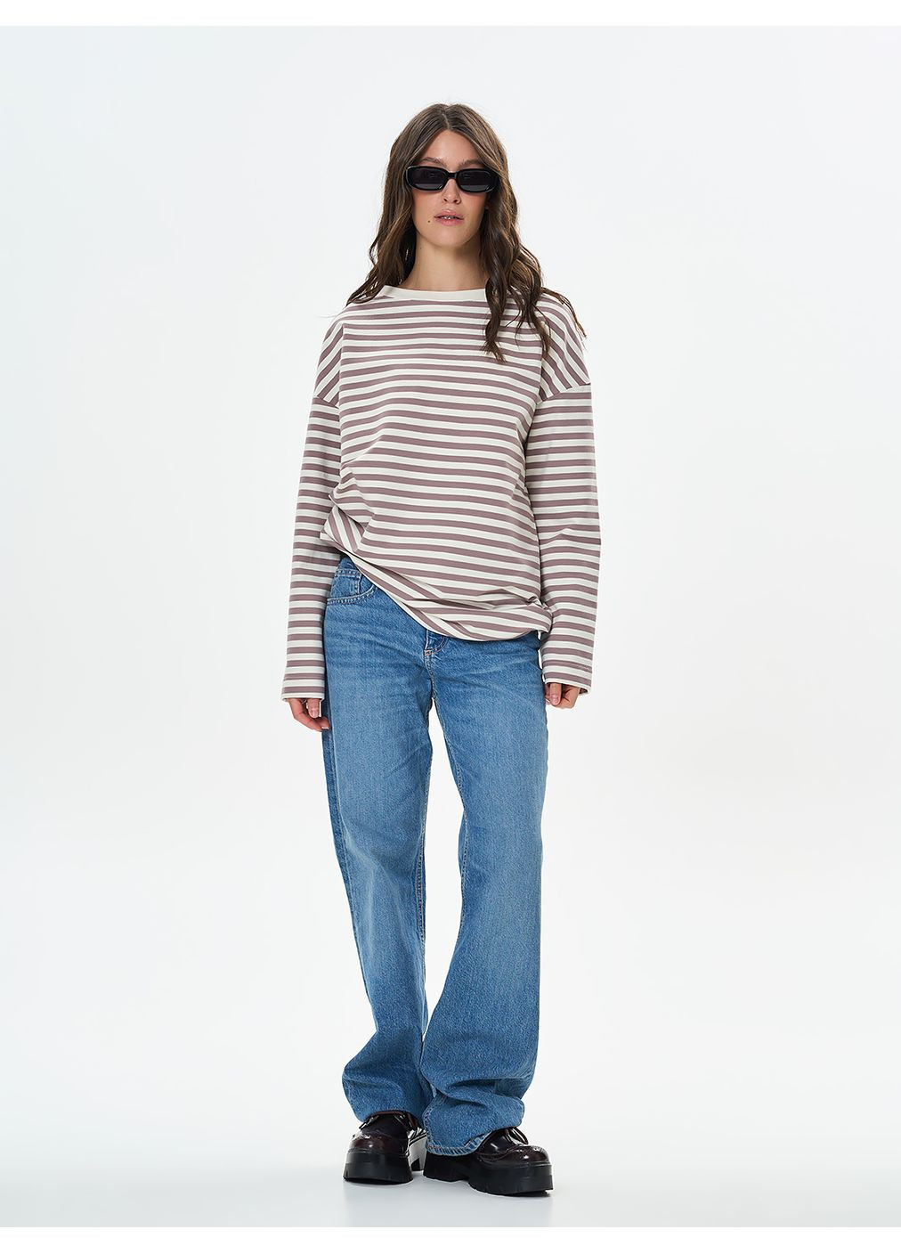 Лонгслив женский в полоску в цвете белый-синий ТМ РОЗА Роза (365765675)