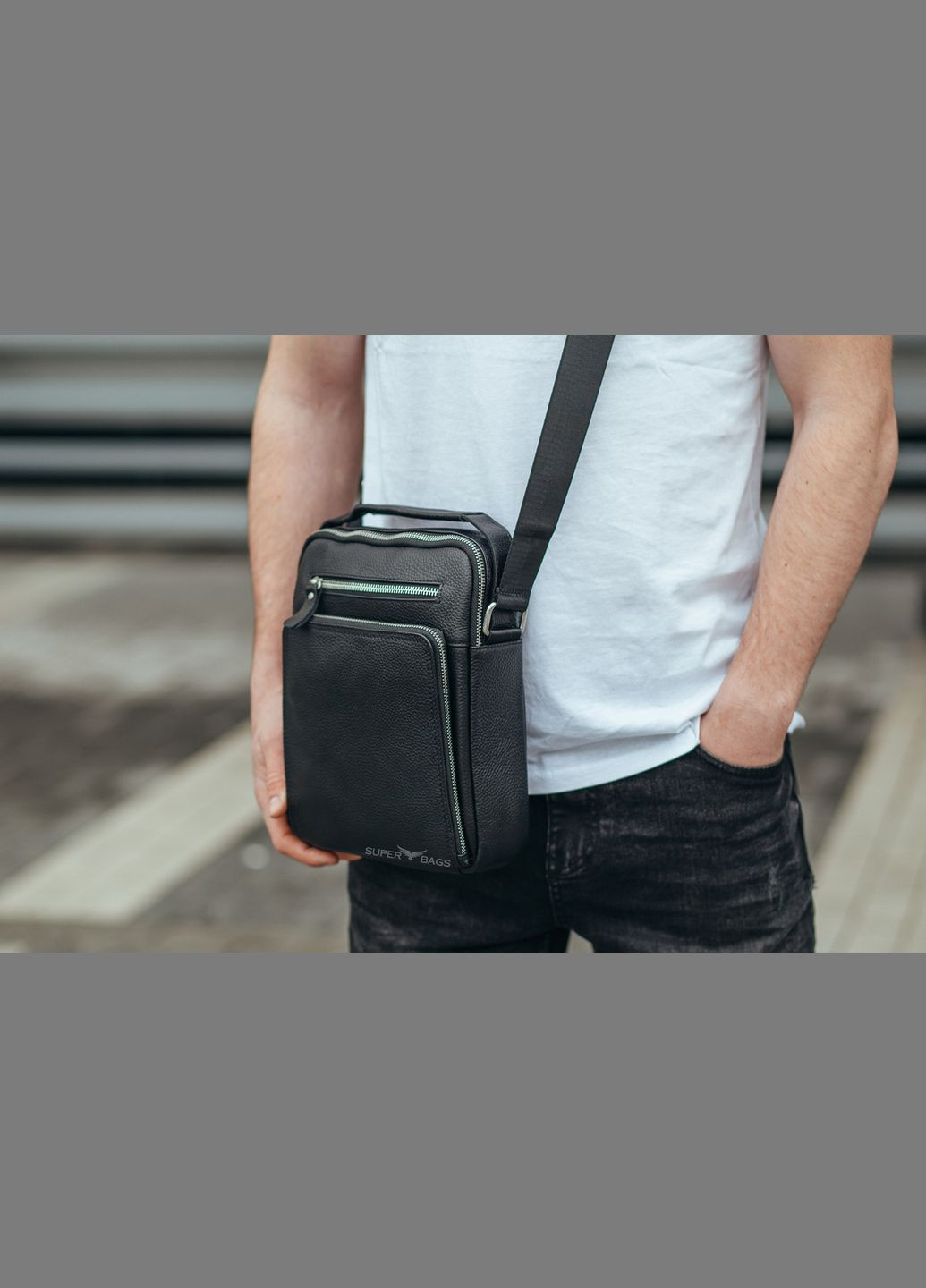 Шкіряна чоловіча чорна сумка барсетка через плече Tiding Bag (302391007)