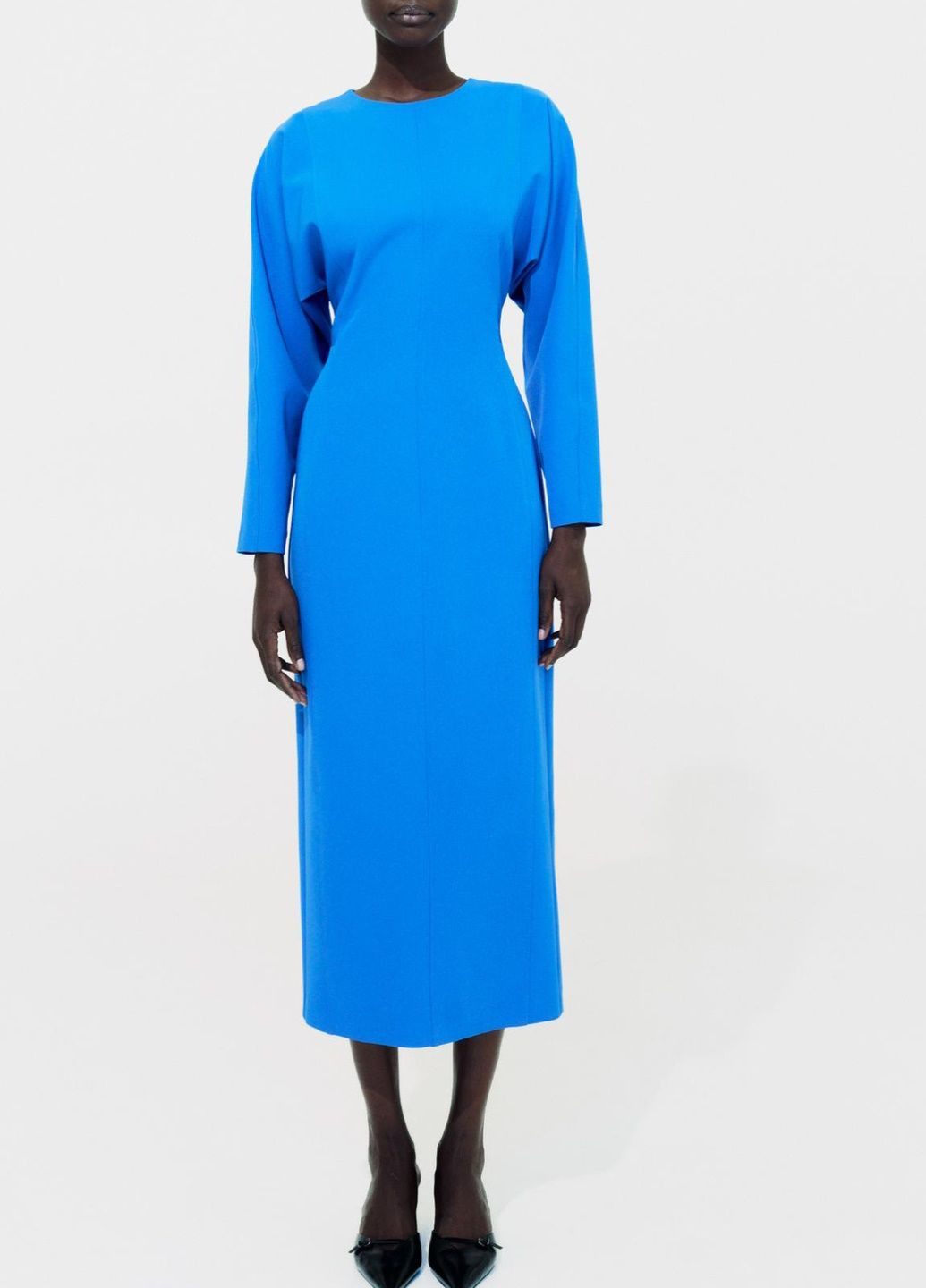 Голубое деловое платье Zara однотонное
